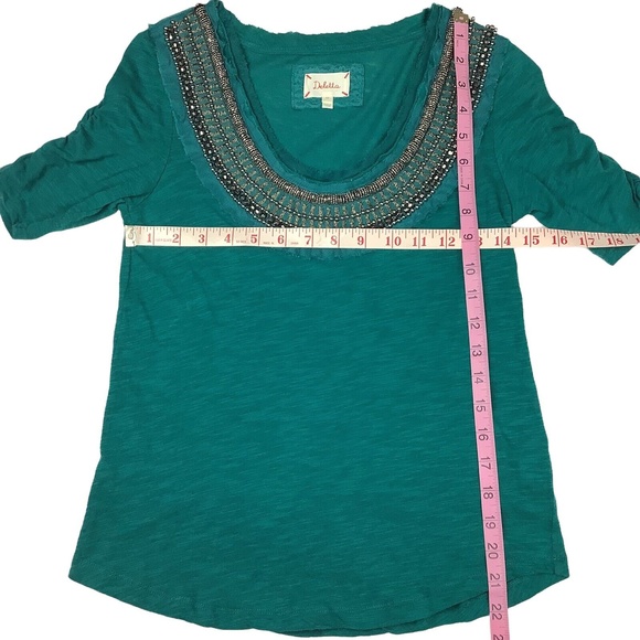 Anthropology Deletta Boho Bohemian Top Women XS Raw Edge Beaded Green Festival - Picture 7 of 9